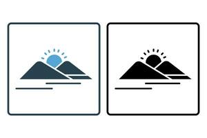 sunrise or sunset icon. icon related to nature, calming, meditation. solid icon style. simple vector design editable