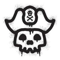 pirate skull graffiti with black spray paint vector