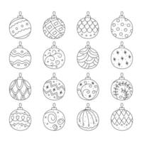 A set of Christmas balls with different abstract patterns. Doodle vector black and white clipart illustration.