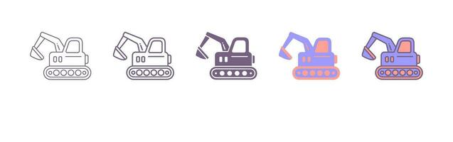 Excavator icon. Monochrome simple sign from construction instruments collection. Excavator icon for logo, templates, web design and infographics. 5 different styles vector