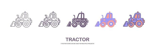 excavadora icono. pesado rastreado tractor con cuchilla. vector sencillo plano gráfico ilustración. el aislado objeto en un blanco antecedentes. aislado en blanco antecedentes. 5 5 íconos con diferente estilos