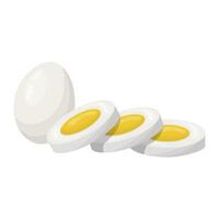 Peel the boiled egg whole and cut into slices. Vector illustration on a white background