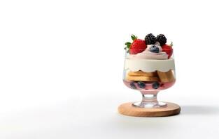 fresh trifle pudding on white background AI generated photo