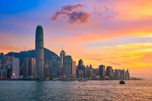 Junk boat in Hong Kong Victoria Harbour photo