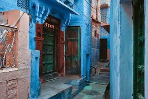 Blue houses in streets of of Jodhpur photo