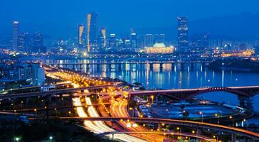 Seoul cityscape in twilight, South Korea. photo