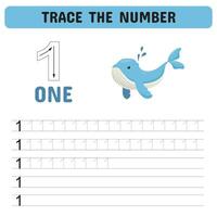 Trace the number. Tracing number 1 worksheet for kindergarten, preschool  for learning numbers and handwriting practice activities. Educational children game, printable worksheet. Vector illustration