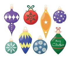 conjunto de vistoso brillante Navidad juguetes en el Navidad árbol aislado en un blanco antecedentes. vaso Navidad pelotas. vector ilustración