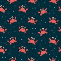 Print with cute crabs for children's clothing. Seamless pattern with crabs on a dark background. Vector illustration