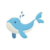 Cute cartoon whale isolated on white background. A whale is a fish of the sea. Vector illustration