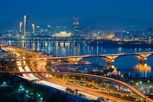 Seoul cityscape in twilight, South Korea. photo