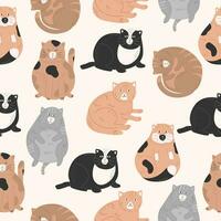 Seamless pattern with cute chubby cats. Childish texture. For printing on fabric, children's products. Vector illustration.