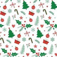 Christmas tree with Christmas ornament with red and green color, Winter seamless pattern vector