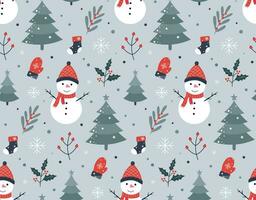 Merry christmas seamless pattern with christmas tree and snowflakes vector