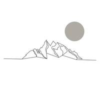 Mountain continuous single line outline vector art illustration