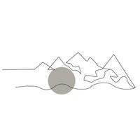 Mountain continuous single line outline vector art illustration