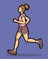 un mujer comienzo corriendo trotar maratón corredor movimiento acción dibujos animados deporte gráfico vector