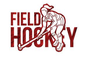 Field Hockey Font Design with Female Player Action vector