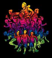 Group of People Running Together Runner Mix Action vector