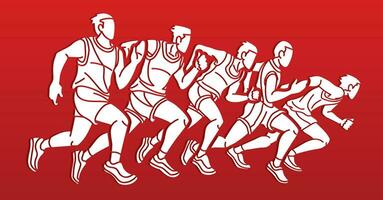 Silhouette Group of People Start Running Men Runner Together Marathon Running vector