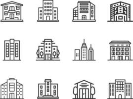 conjunto de moderno edificios iconos, vector ilustración