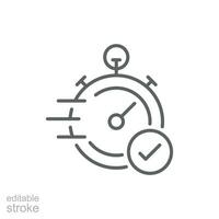 Quick approval icon. Simple outline style. Stopwatch, quick transfer, fast transaction, business concept. Thin line symbol. Vector illustration isolated on white background. Editable stroke.