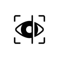 Eye scan icon. Simple solid style. Visual identity, focus, view, vision, future tech, retina iris scan verification, technology concept. Black silhouette, glyph symbol. Vector illustration isolated.