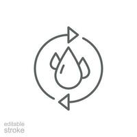 Recycle water icon. Simple outline style. Water drop with circle arrow, droplet, reduce, reuse, bio safe, energy efficient concept. Thin line symbol. Vector illustration isolated. Editable stroke.