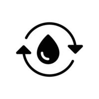 Recycle water icon. Simple solid style. Water drop with circle arrow, droplet, reduce, reuse, bio safe, energy efficient concept. Black silhouette, glyph symbol. Vector illustration isolated.