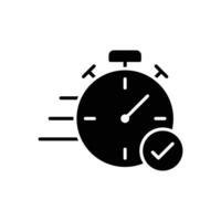 Quick approval icon. Simple solid style. Stopwatch, clock, quick transfer, fast transaction, business concept. Black silhouette, glyph symbol. Vector illustration isolated on white background.