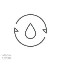 reciclar agua icono. sencillo contorno estilo. agua soltar con circulo flecha, gotita, reducir, reutilizar, bio seguro, energía eficiente concepto. Delgado línea símbolo. vector ilustración aislado. editable ataque.