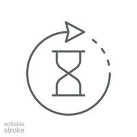 Anti aging hourglass icon. Simple outline style. Waiting slow time, anti old, clock, sandglass with round arrow, timer concept. Thin line symbol. Vector illustration isolated. Editable stroke.