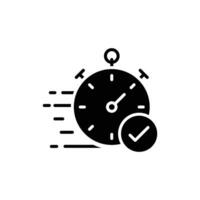 Quick approval icon. Simple solid style. Stopwatch, clock, quick transfer, fast transaction, business concept. Black silhouette, glyph symbol. Vector illustration isolated on white background.