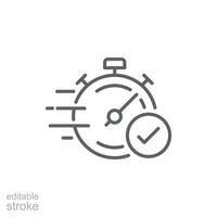 Quick approval icon. Simple outline style. Stopwatch, quick transfer, fast transaction, business concept. Thin line symbol. Vector illustration isolated on white background. Editable stroke.