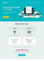 Survey form builder web site template design or questionnaire checklist layout vector page, exam or quiz management flat cartoon website, online education modern banner, internet study tech image