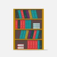 Big bookshelf vector illustration isolated flat cartoon, large shelf with books or bookcase clipart image