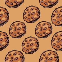 a pattern of chocolate chip cookies on a brown background vector
