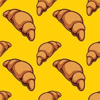 seamless pattern with croissants on yellow background vector