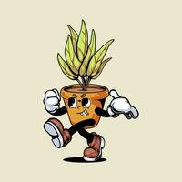 VINTAGE STYLE CARTOON CHARACTER PLANT POT ILLUSTRATION. vector