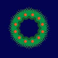 Advent wreath with holly berries, mistletoe, pine and spruce branches, rowan berries on a blue background. Merry Christmas and Happy New Year. Vector EPS10