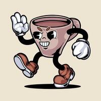 a cartoon cup character running with a hand up vector