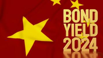 The Gold text Bond Yield on China flag  background for Business concept 3d rendering photo