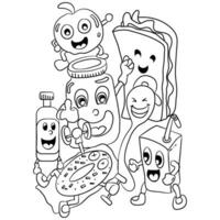 This asset features a monochrome image showing a collection of animated characters. It is ideal for use in cartoon-themed designs, illustrations, doodles coloring pages , and creative projects. vector