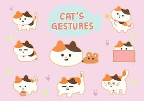 Cat's Gestures. cute cartoon style illustrations. vector