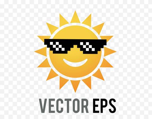 Gradient yellow and orange sun icon with smiley face and pixel sunglasses