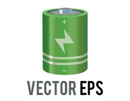 Vector green cylinder recharging battery cell icon with bolt, plus, minus symbol