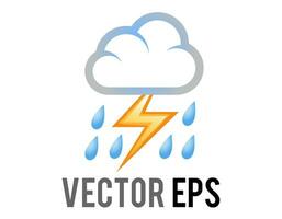 Vector blue raindrops falling from  white cloud with lightning bolt flashing