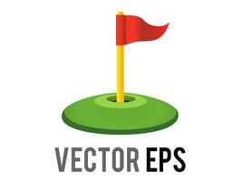 Vector red triangular golf flag and hole icon with green field