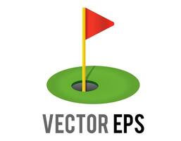 Vector red triangular golf flag and hole icon with green field