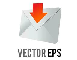 Vector back of white envelope with down red arrow icon